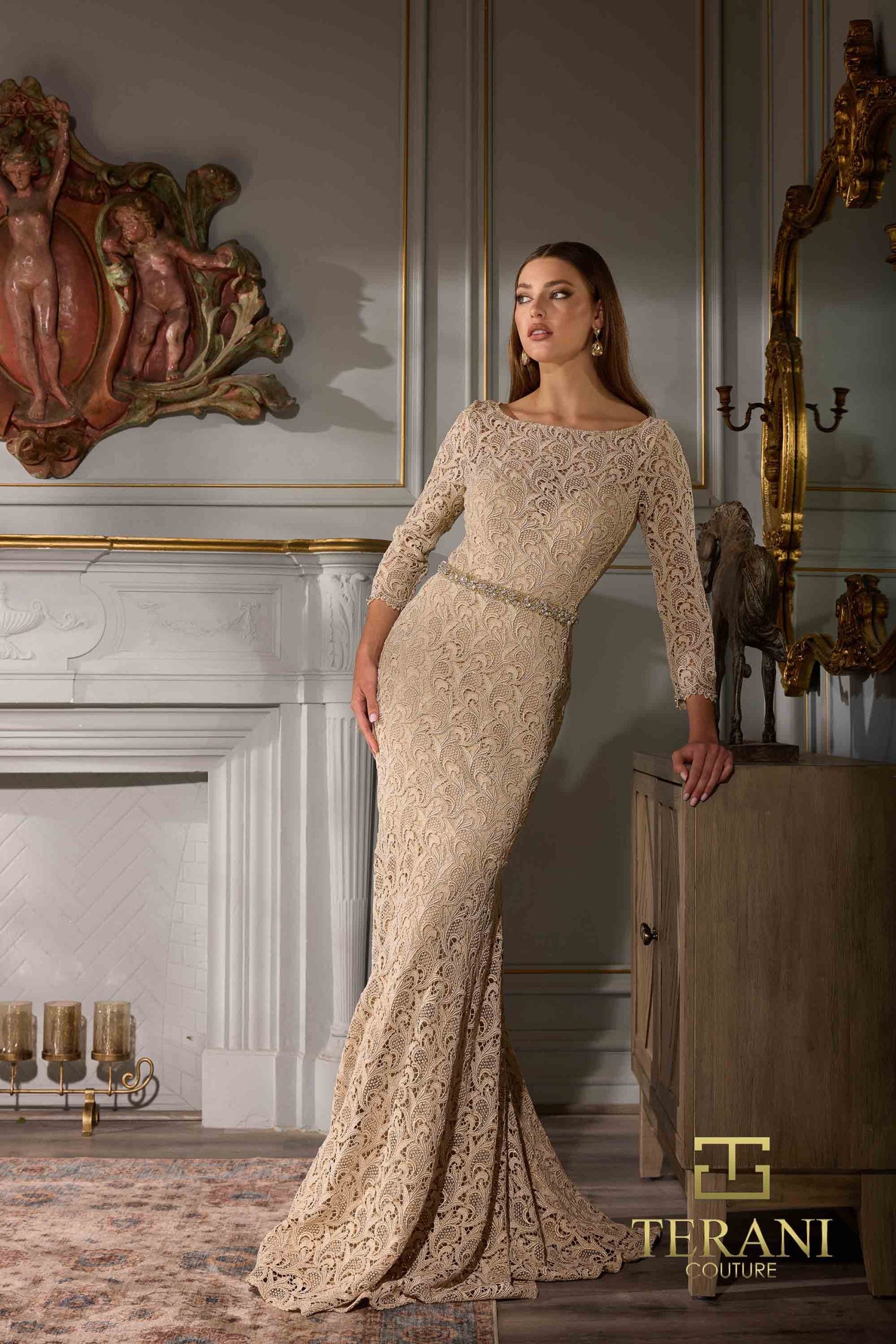 252M5331 – Bodycon Long MOB Dress - Champagne