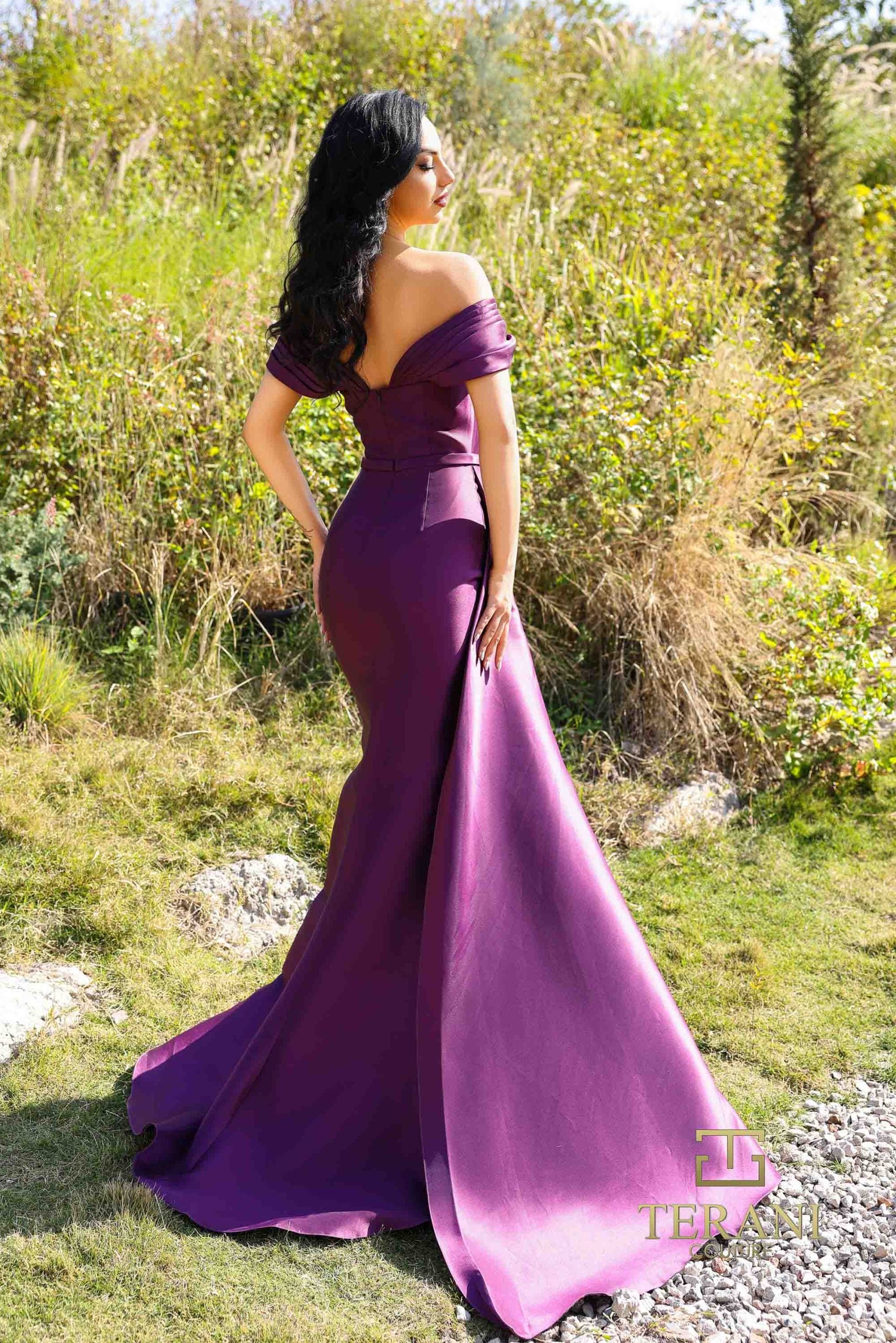 252M5342 – Side Train Long MOB Dress