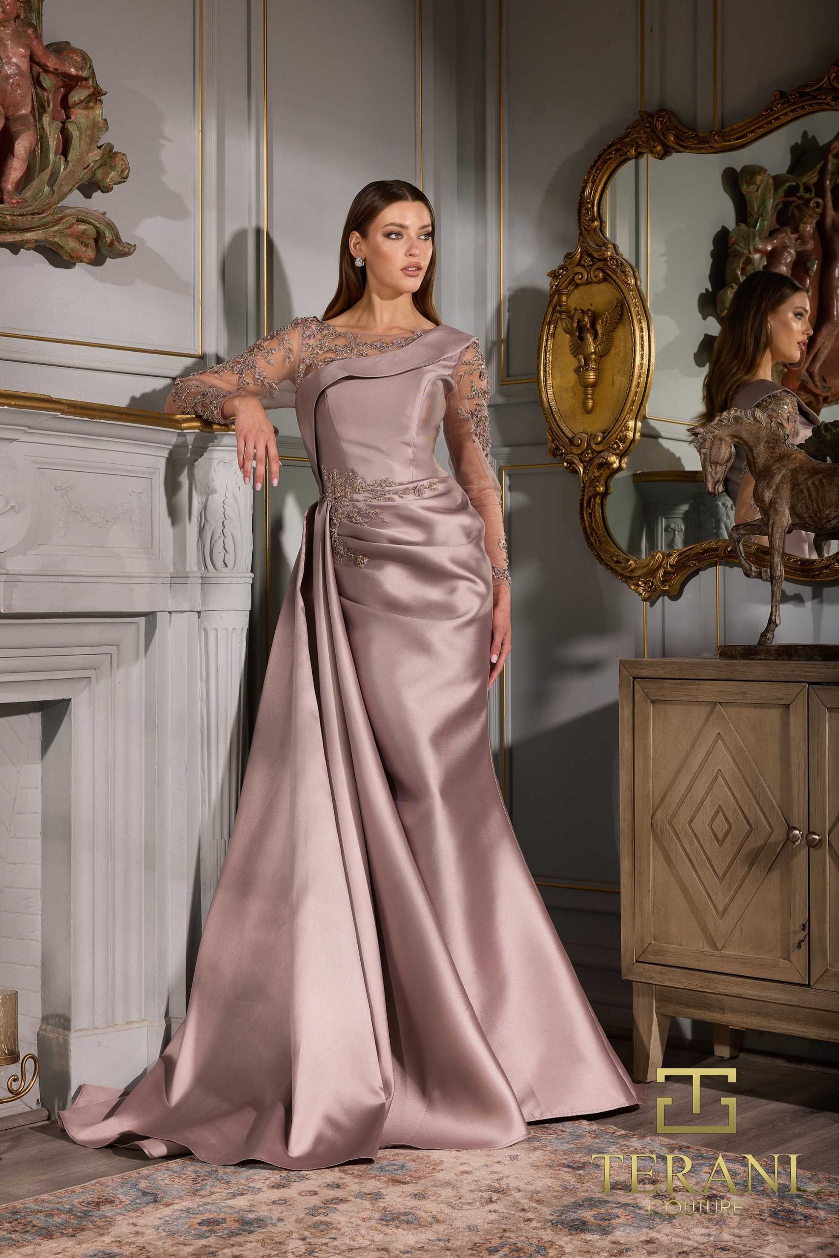 252M5344 – Side Train Long MOB Dress
