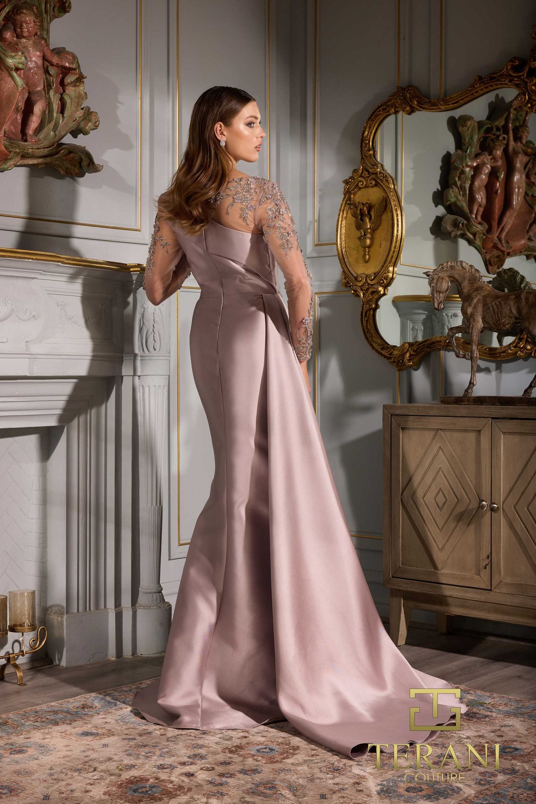 252M5344 – Side Train Long MOB Dress