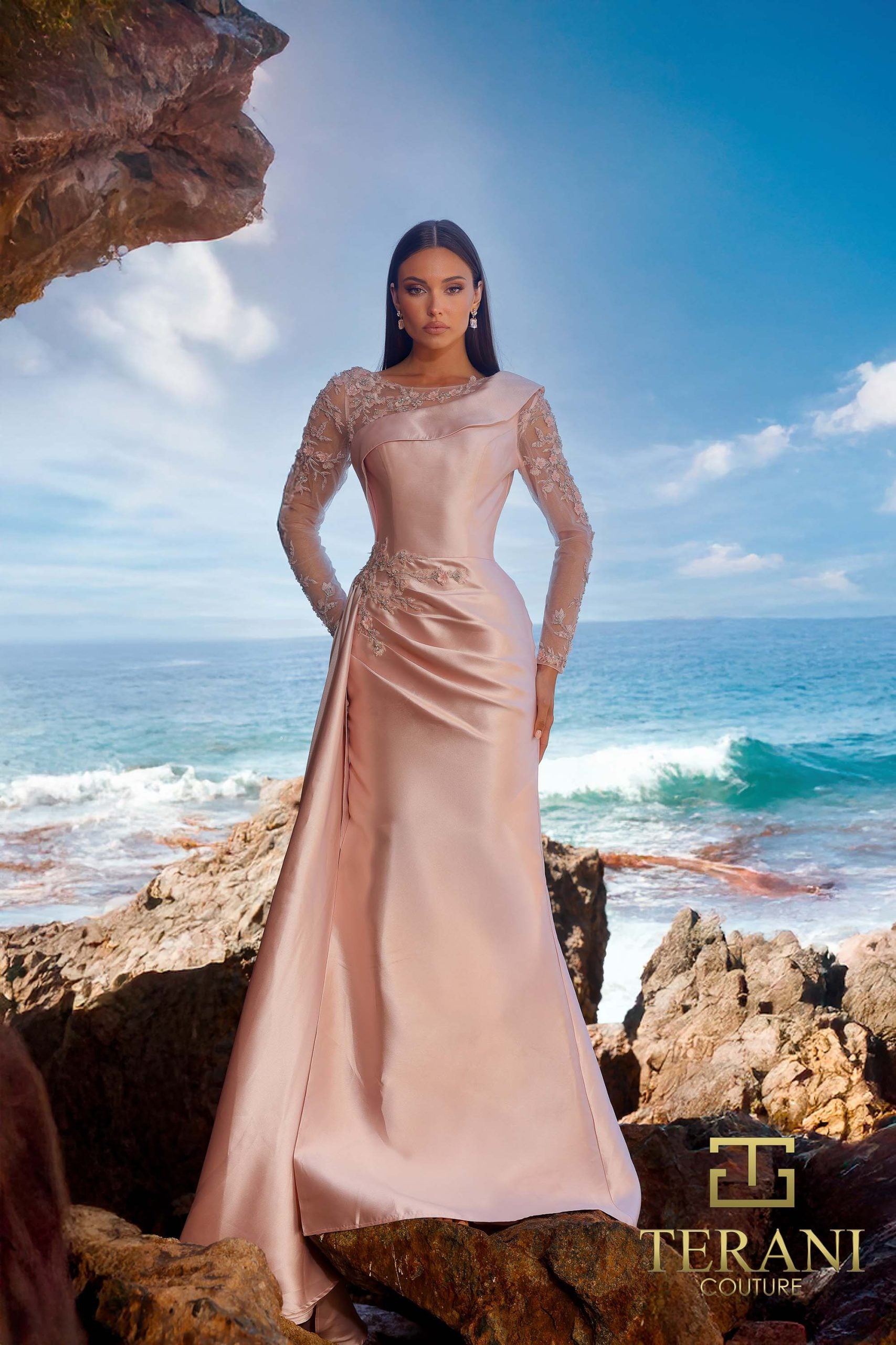 252M5344 – Side Train Long MOB Dress