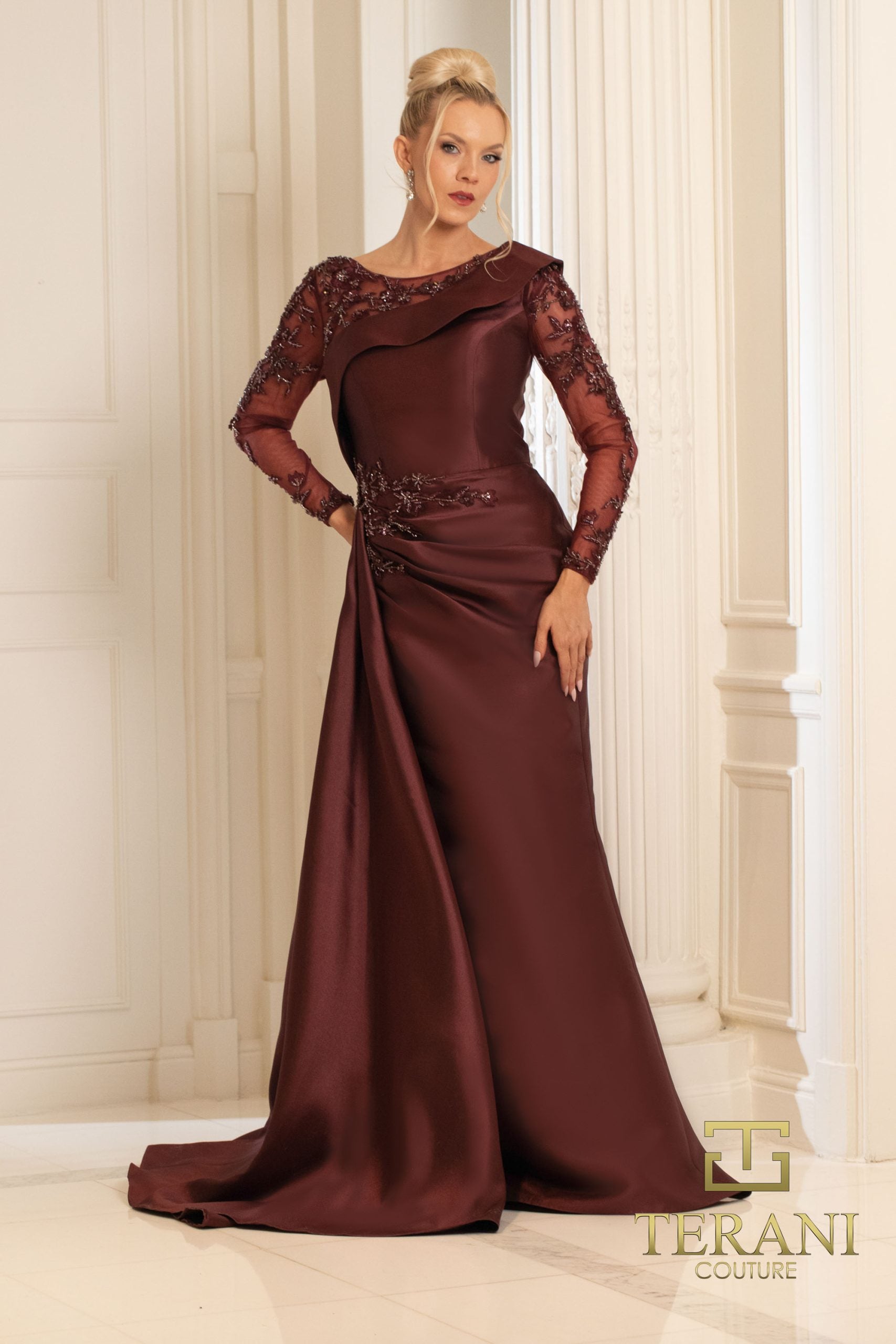 252M5344 – Side Train Long MOB Dress - Blush