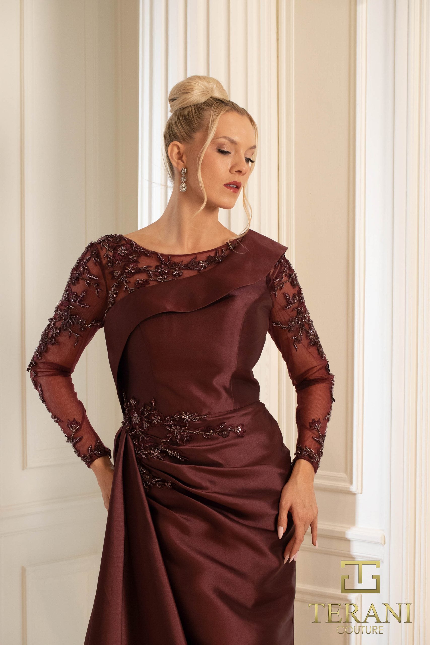 252M5344 – Side Train Long MOB Dress