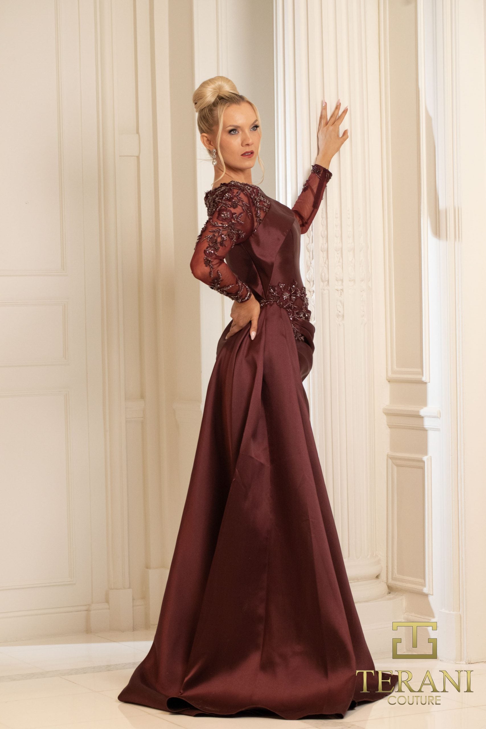 252M5344 – Side Train Long MOB Dress