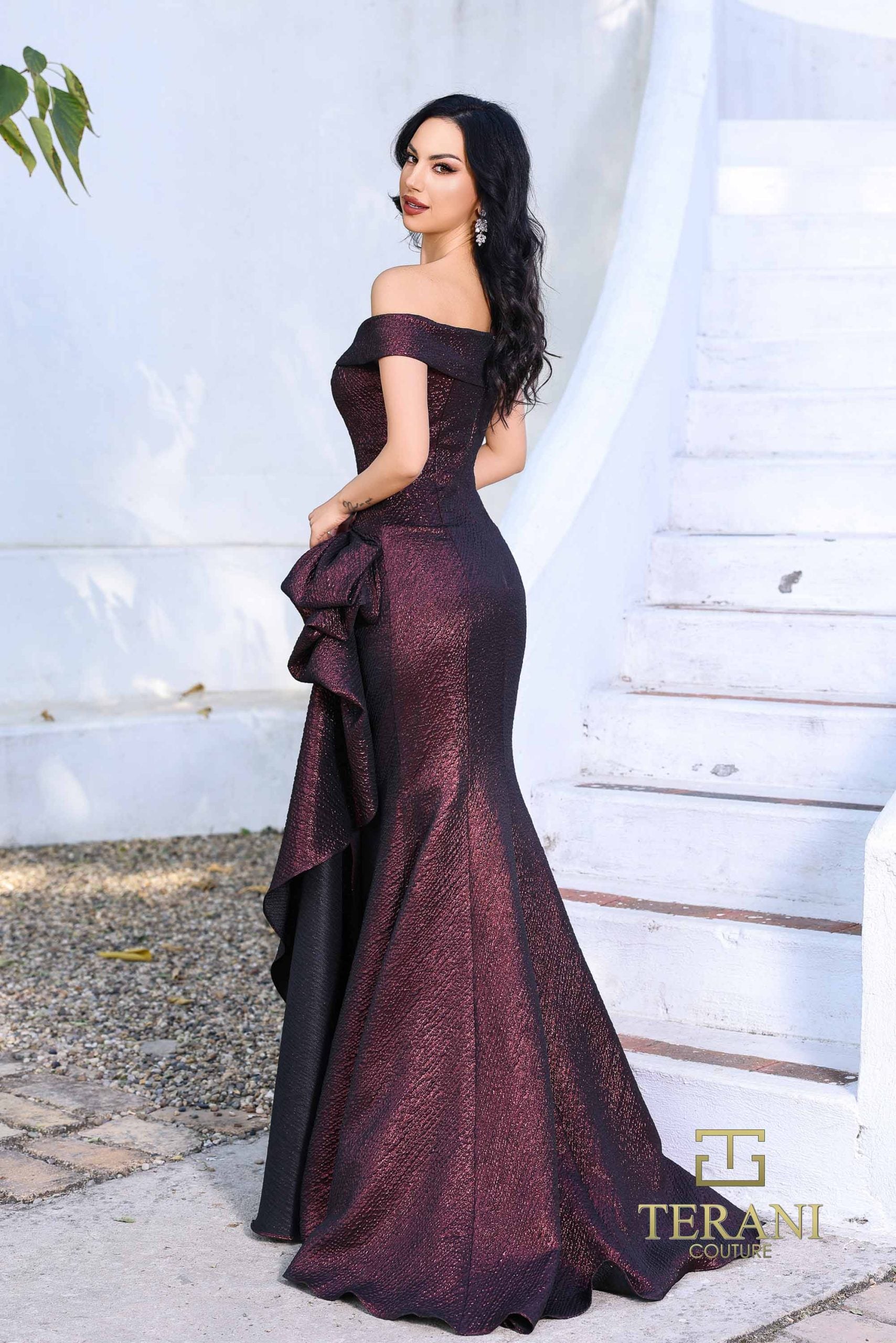 252M5364 – Side Peplum Long MOB Dress
