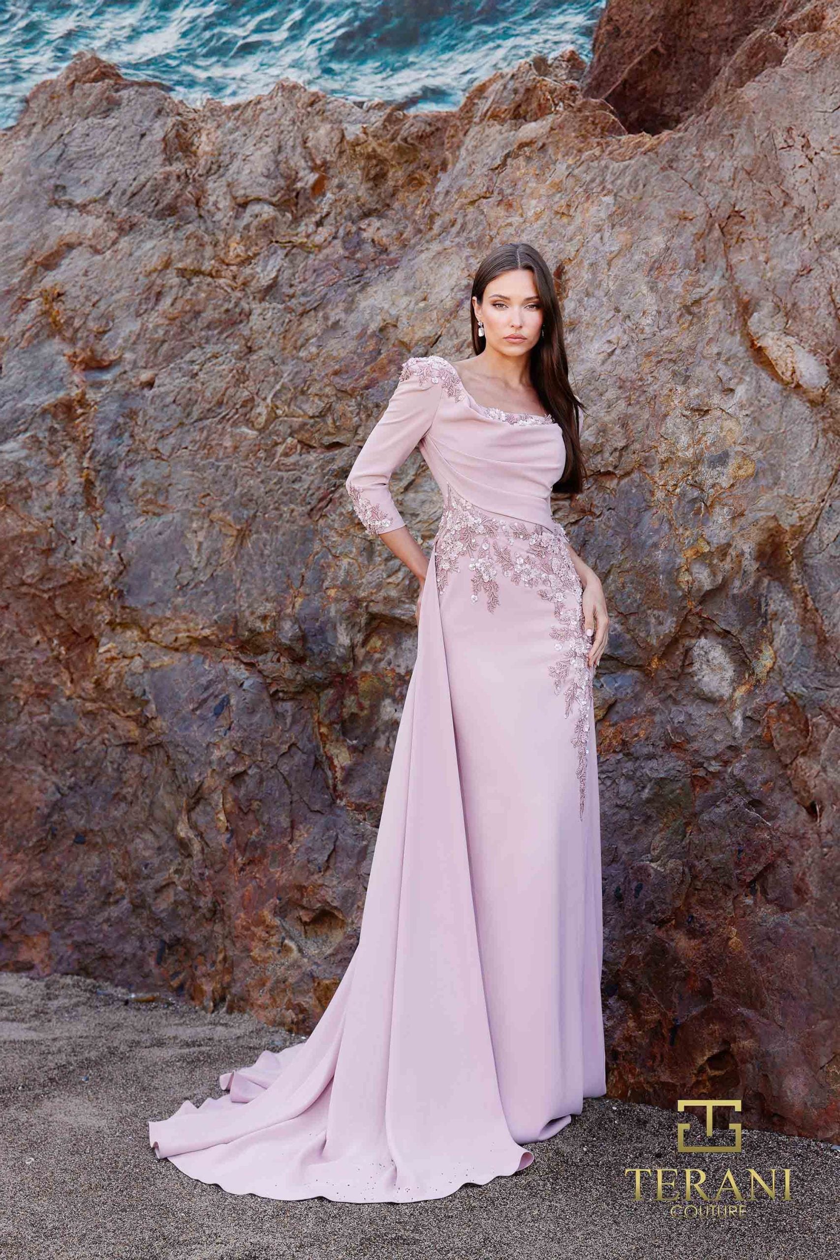 252M5338 – Train Long MOB Dress - Mink