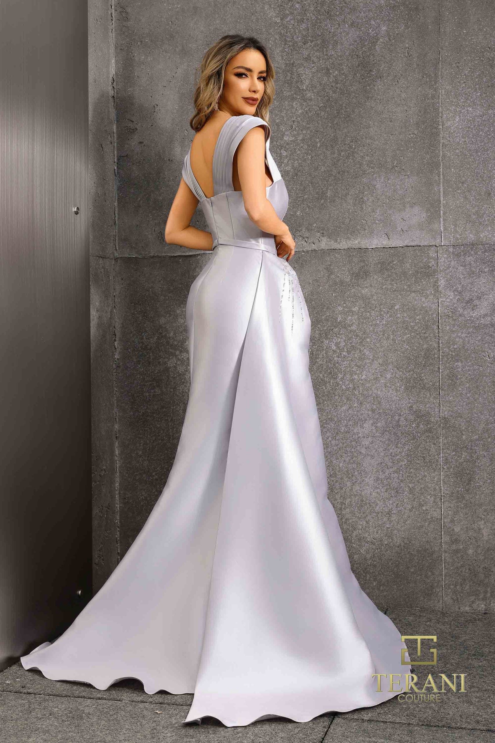 252M5342 – Side Train Long MOB Dress