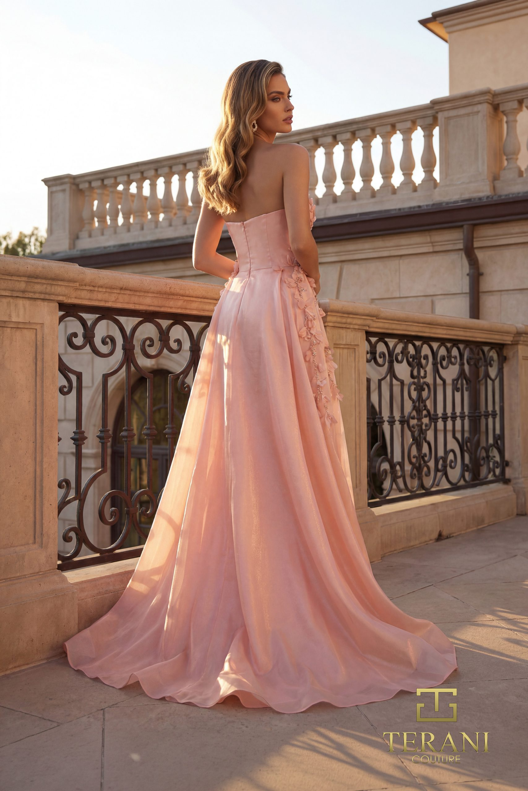 TERANI 261E6195 Dress Straight Neck Crepe Back Satin A-Line Gown