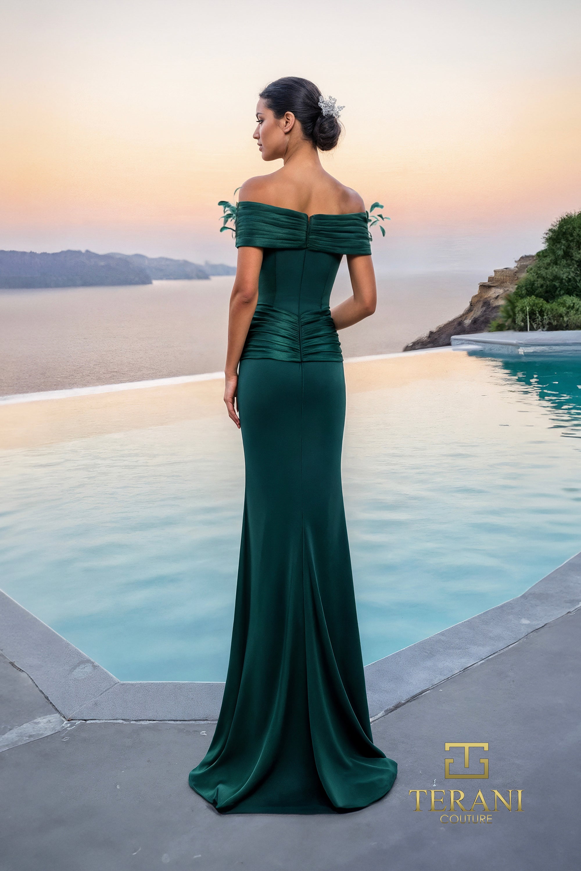 Off-Shoulder Crepe Back Satin Mermaid Gown - 261E6235