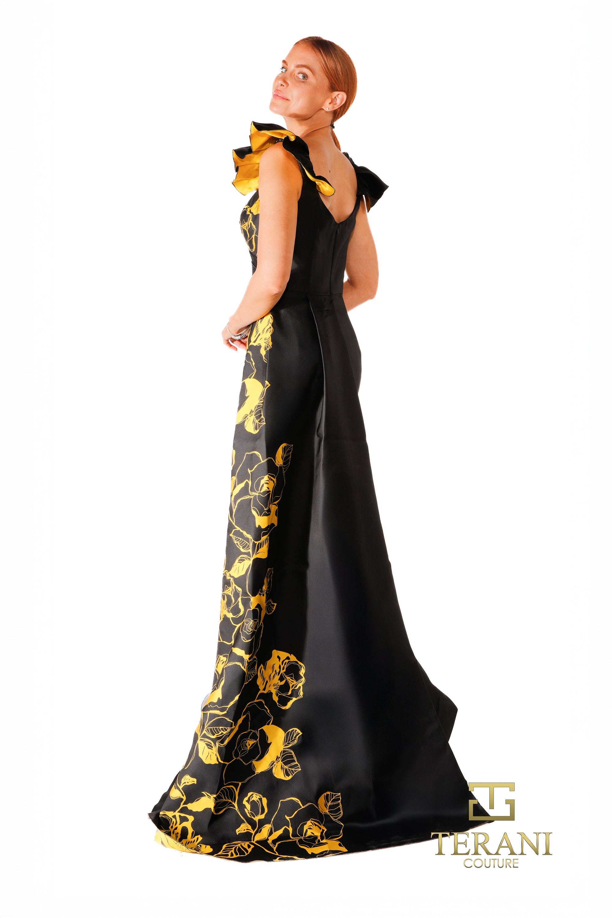 High Neck Print Mikado Column Gown - 261E6277