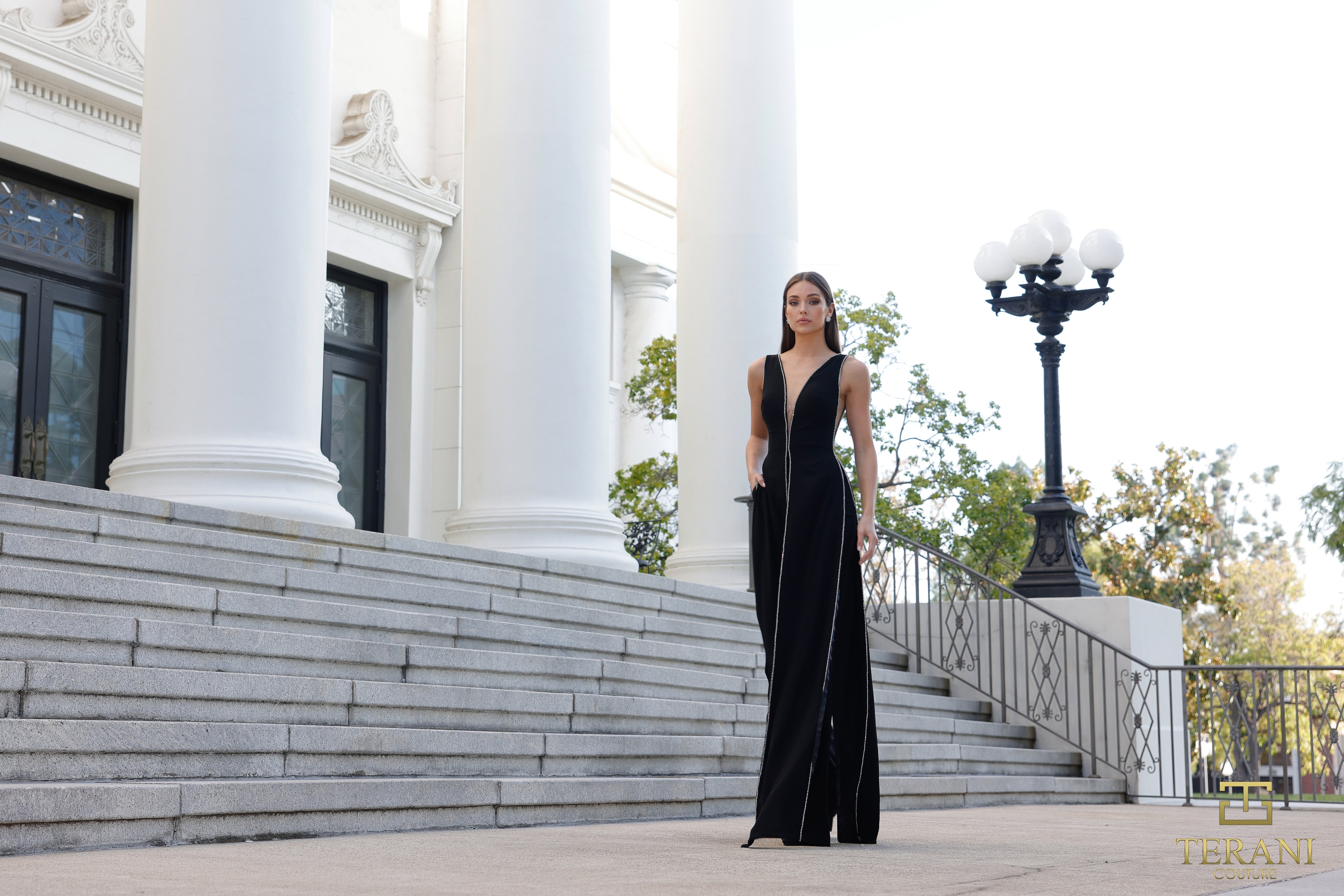 Deep V Crepe/Scuba Jumpsuit - 261E6743