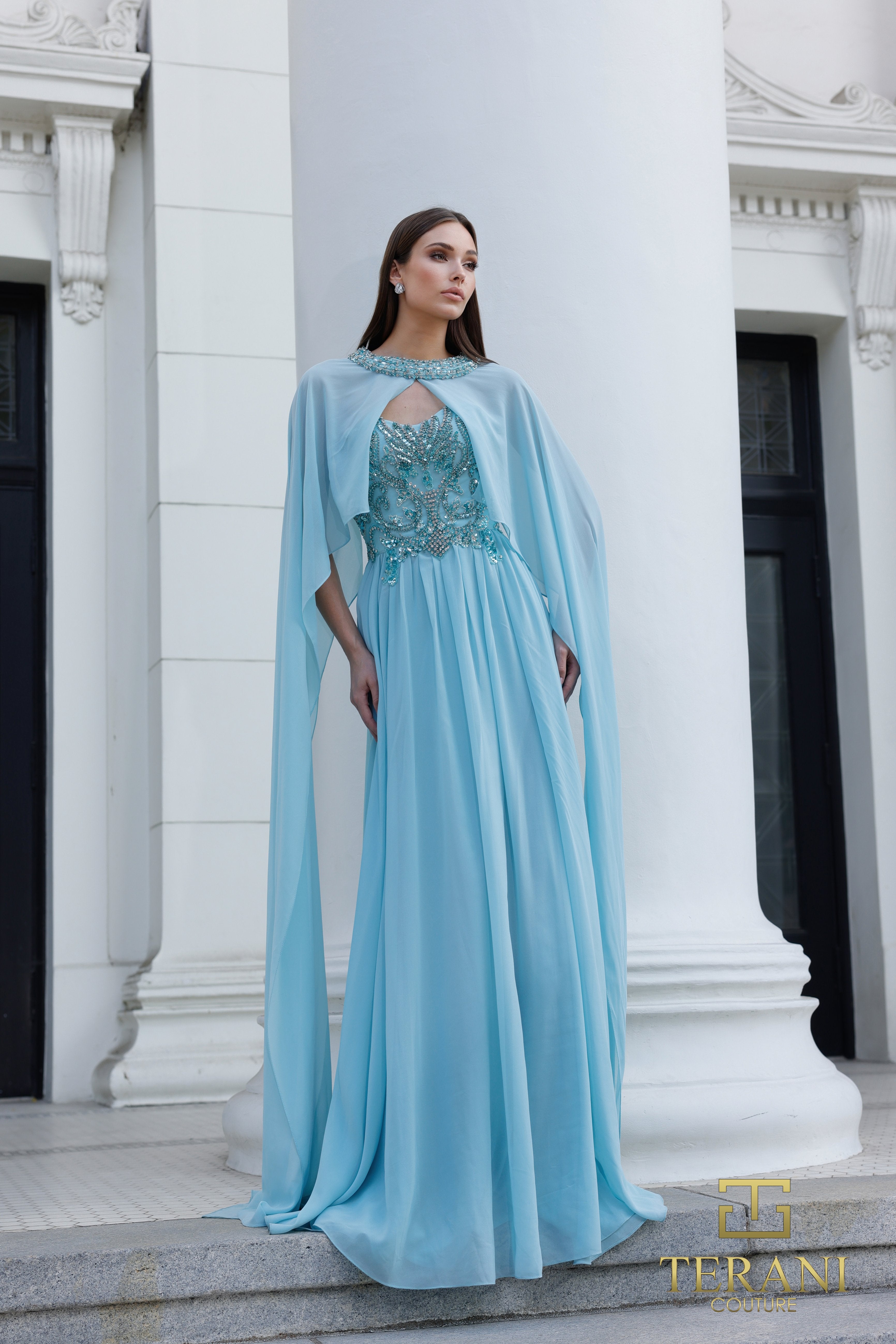 Sweetheart Chiffon A-Line Gown with Cape - 261M6402