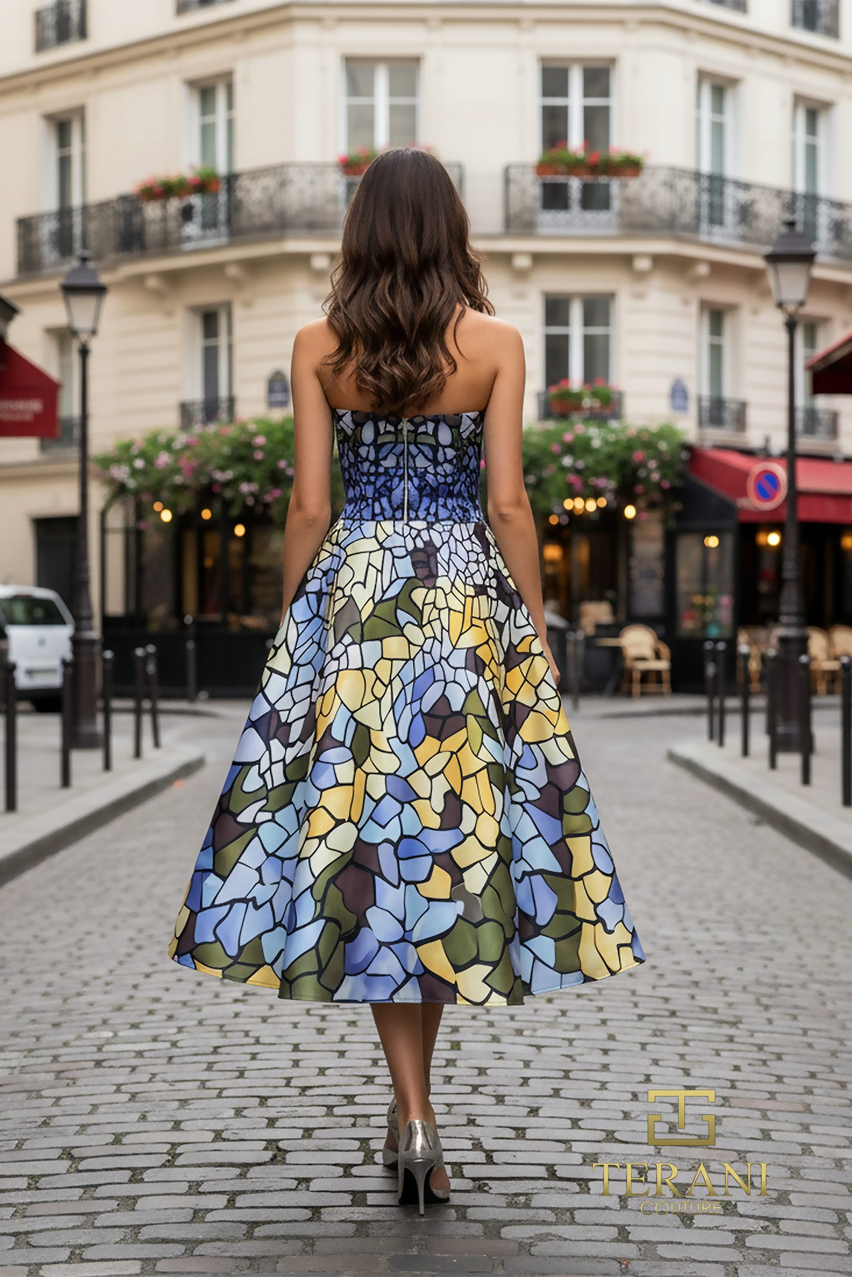 TERANI 261C6762 Straight neck tea length