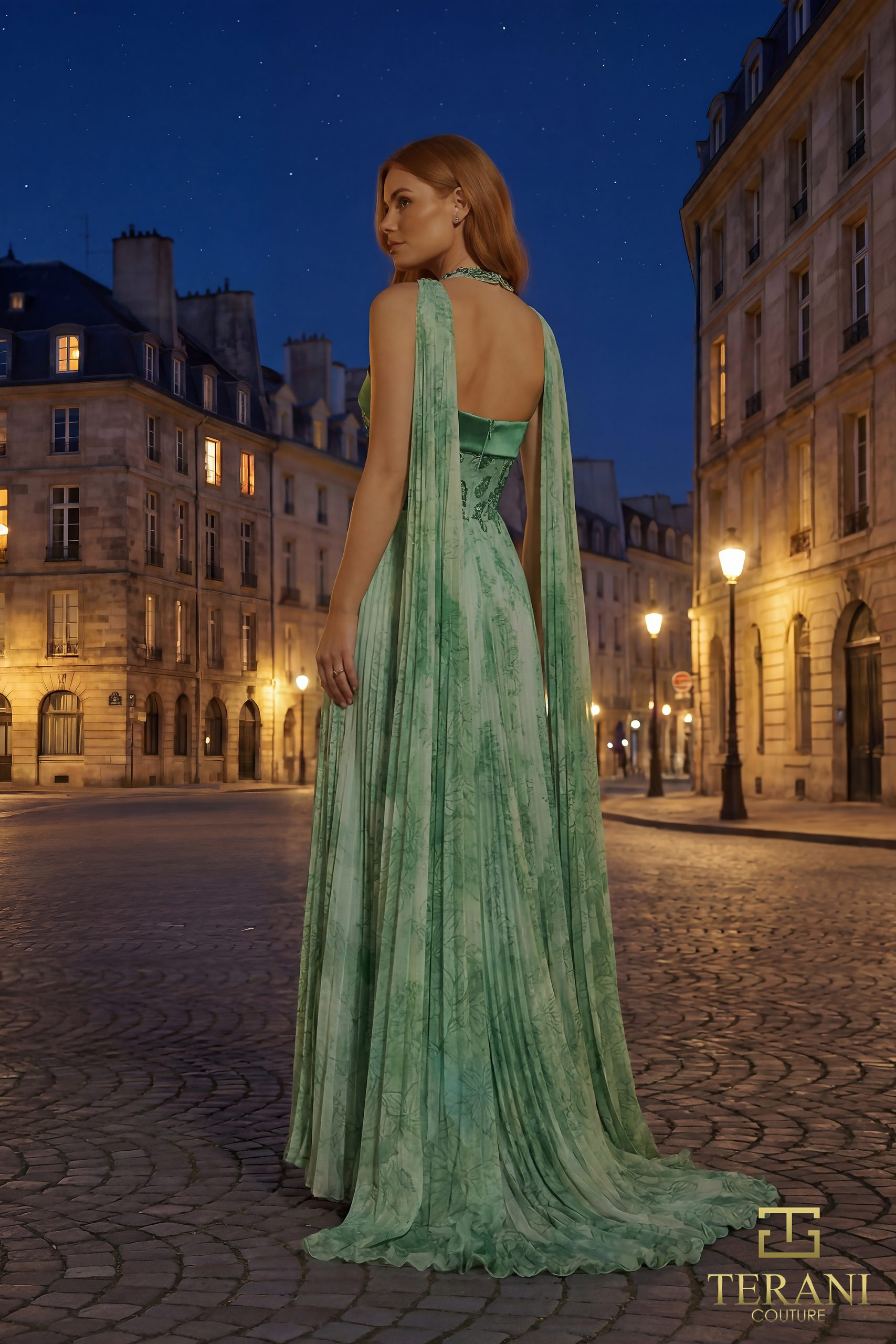 TERANI 261E6093 Dress Strapless Printed Chiffon A-Line Gown