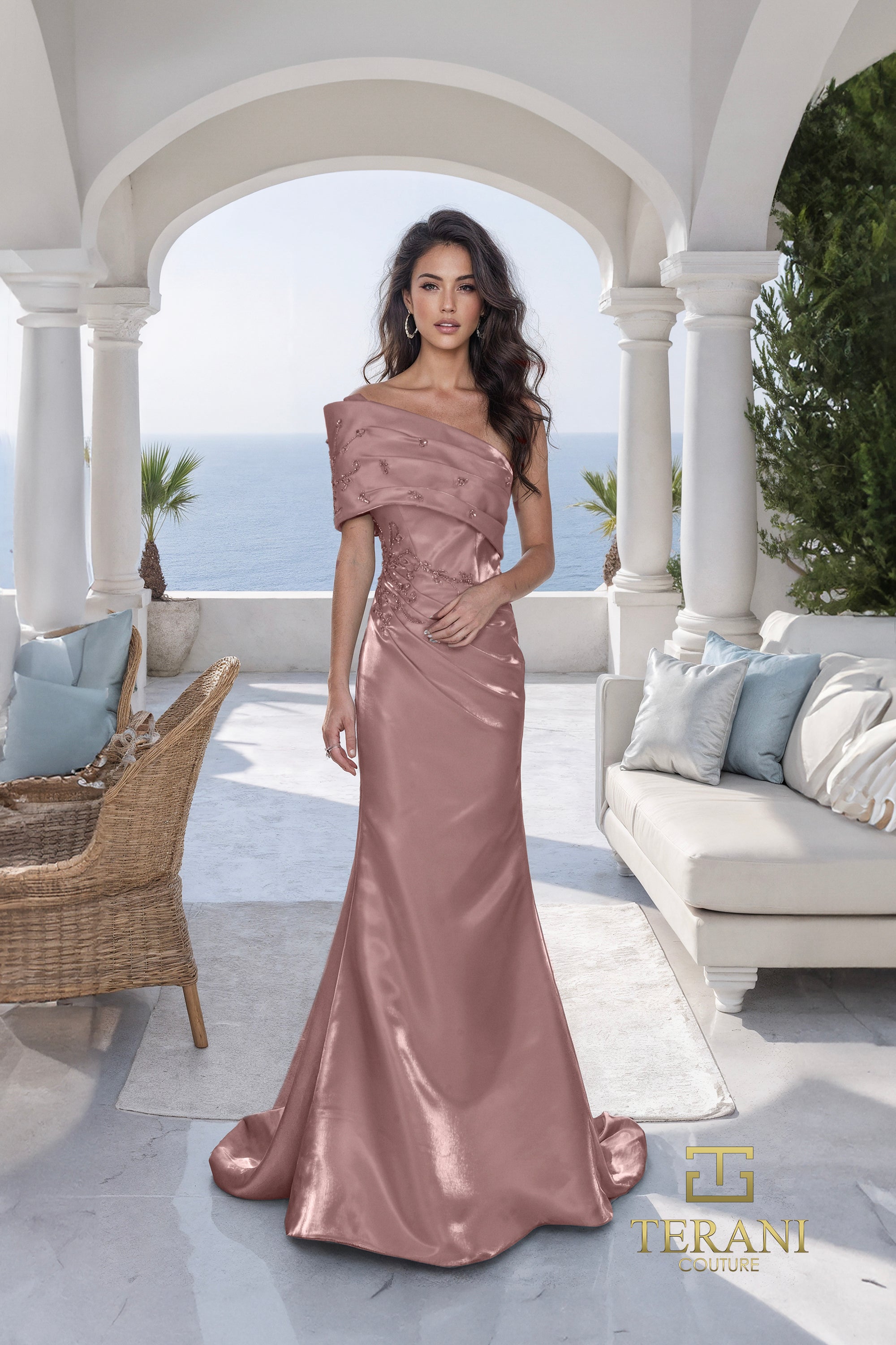 Asymmetric One-Shoulder Shimmer Fit & Flare Gown - 261E6227