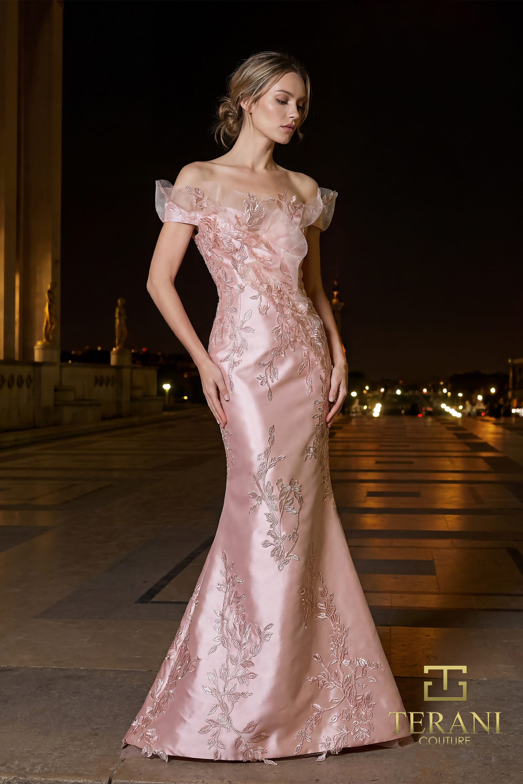 Asymmetric Off-Shoulder Stretch Mikado Mermaid Gown
