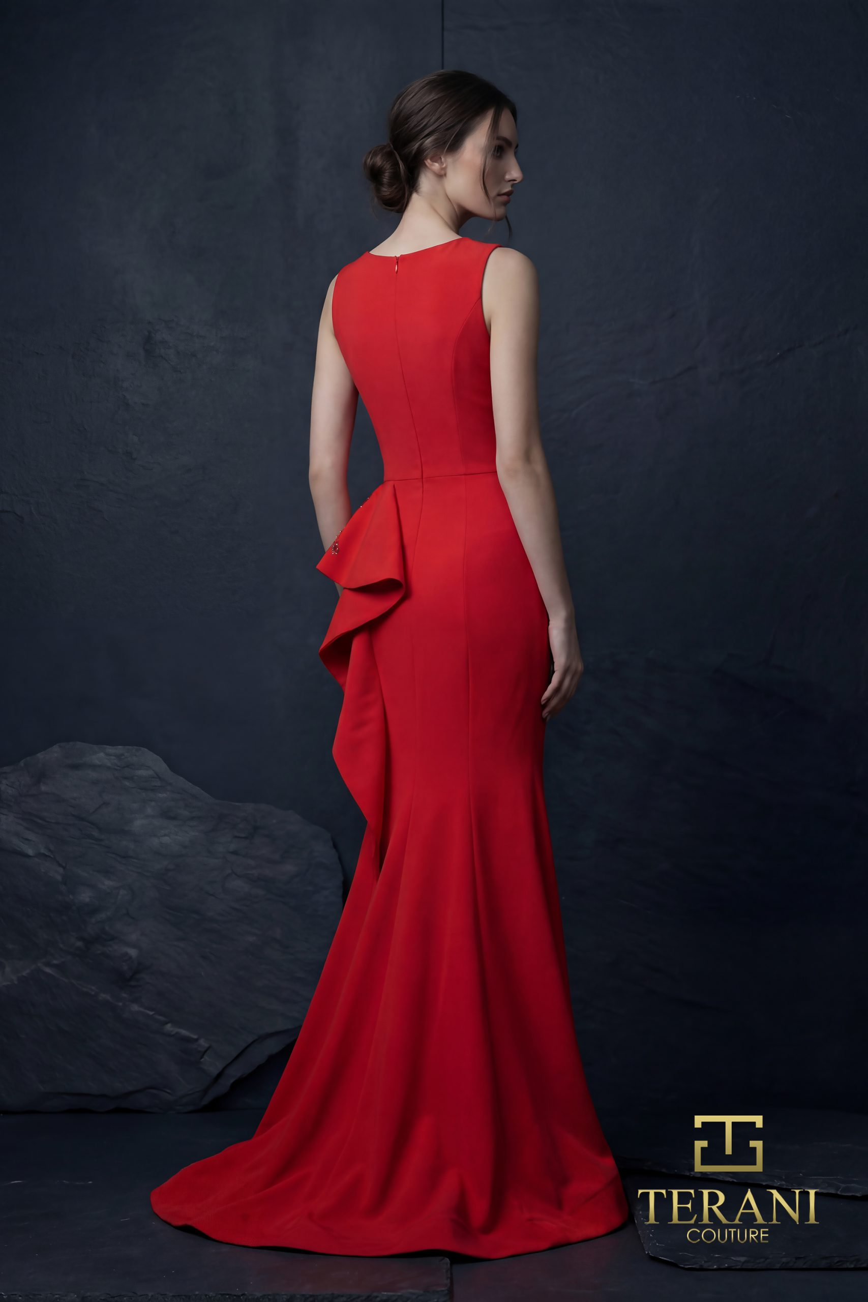 Round Bateau Crepe Mermaid Gown