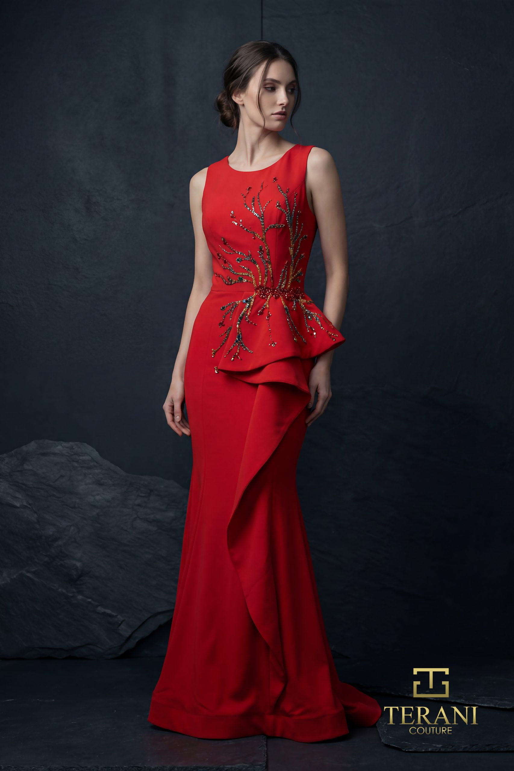 Round Bateau Crepe Mermaid Gown