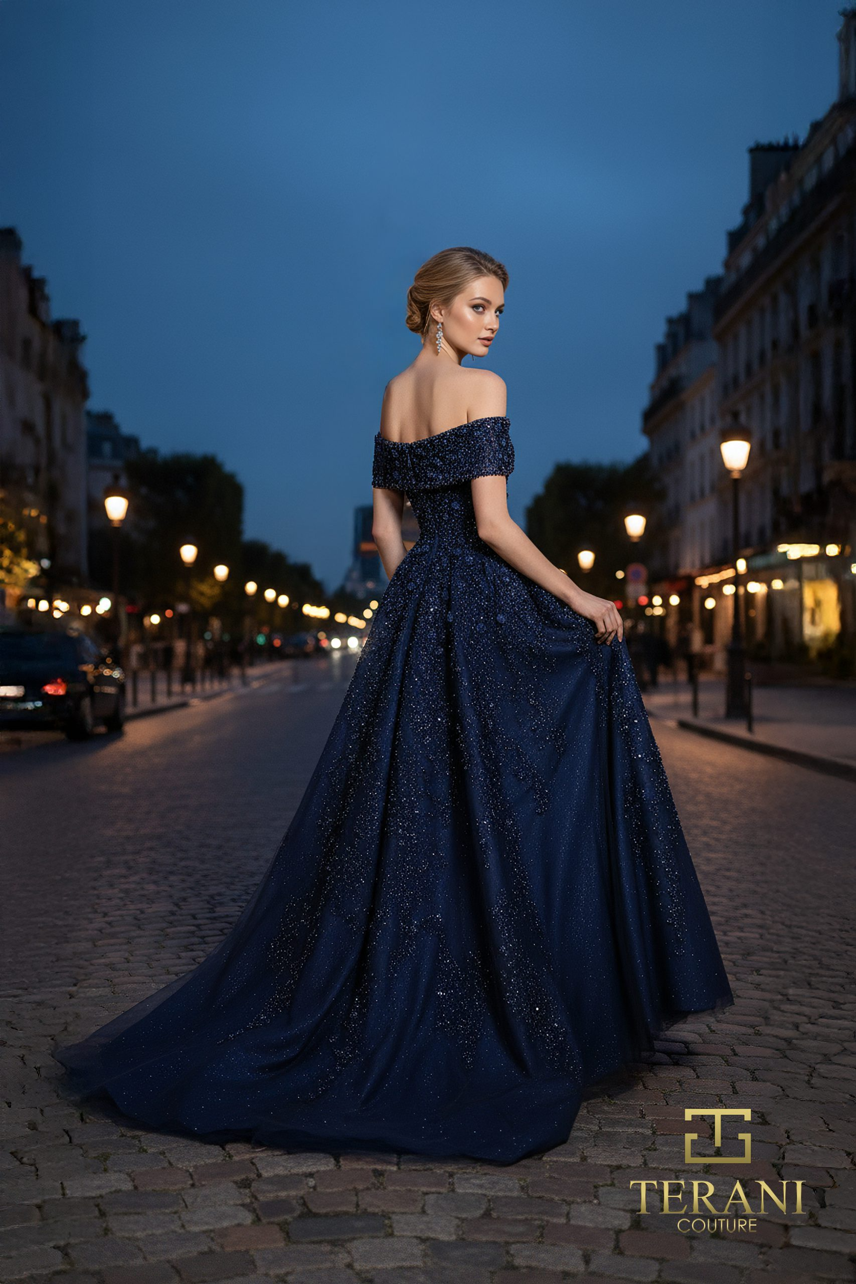 Off-Shoulder Beaded Tulle Ballgown