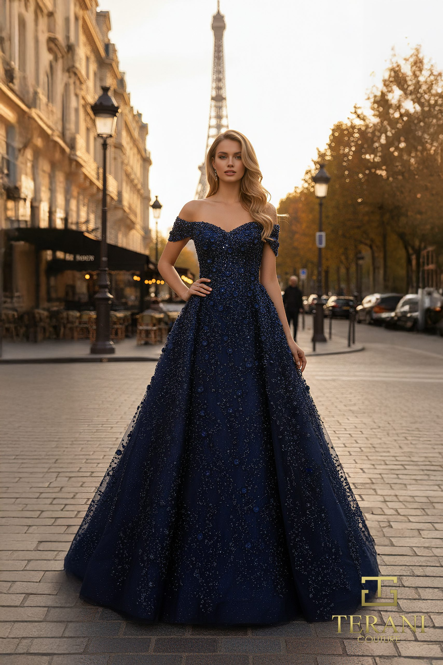 Off-Shoulder Beaded Tulle Ballgown