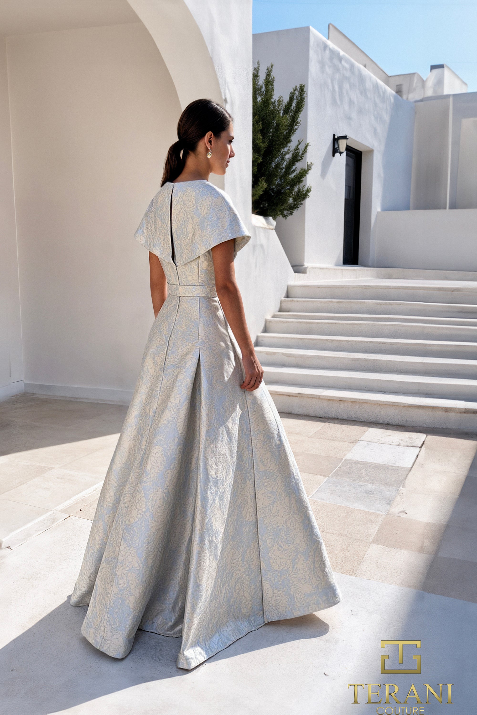 Deep V Jacquard A-Line Gown - 261M6443