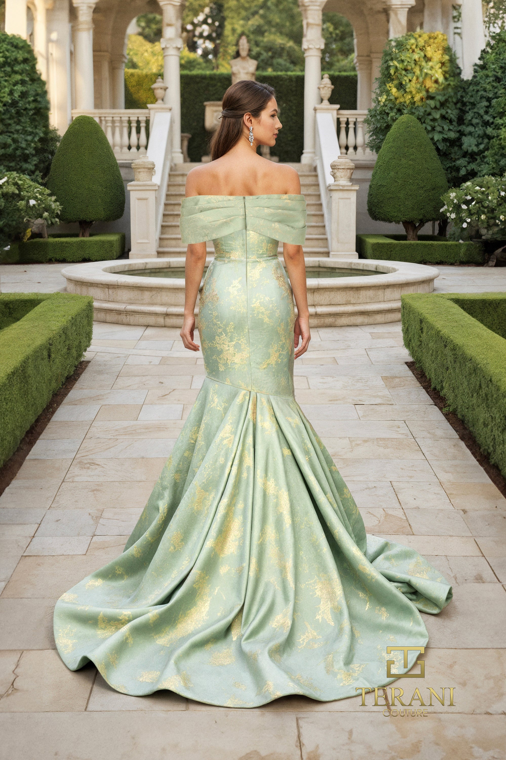 Off-Shoulder Brocade Mermaid Gown - 261M6445