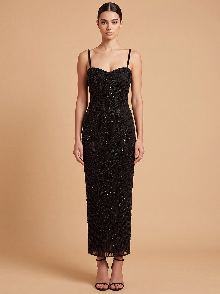Lara Beaded Midi Dress with Spaghetti Straps | 28831