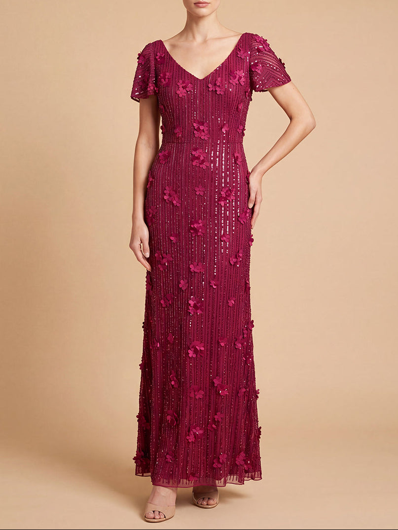 3D Floral Embellished Gown with Cape Sleeves | 28852