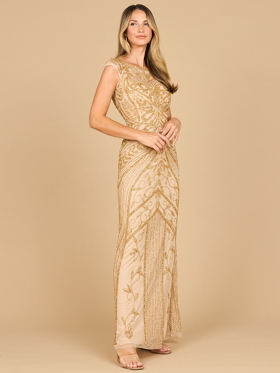 Lara 28876 - Beaded Cap Sleeve Sheath Gown