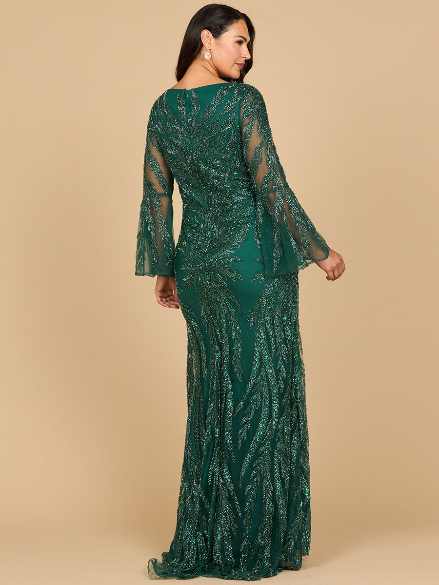 Lara 28887 - High Neck Beaded Dress with Bell Sleeves