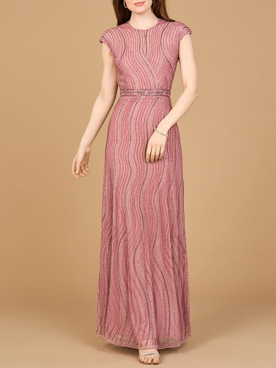 Cap Sleeve, Illusion Neck Beaded Gown
