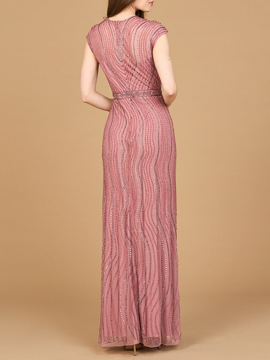 Lara 28898 Cap Sleeve Illusion Neck Beaded Gown – Dusty Lilac, Size [Specify]