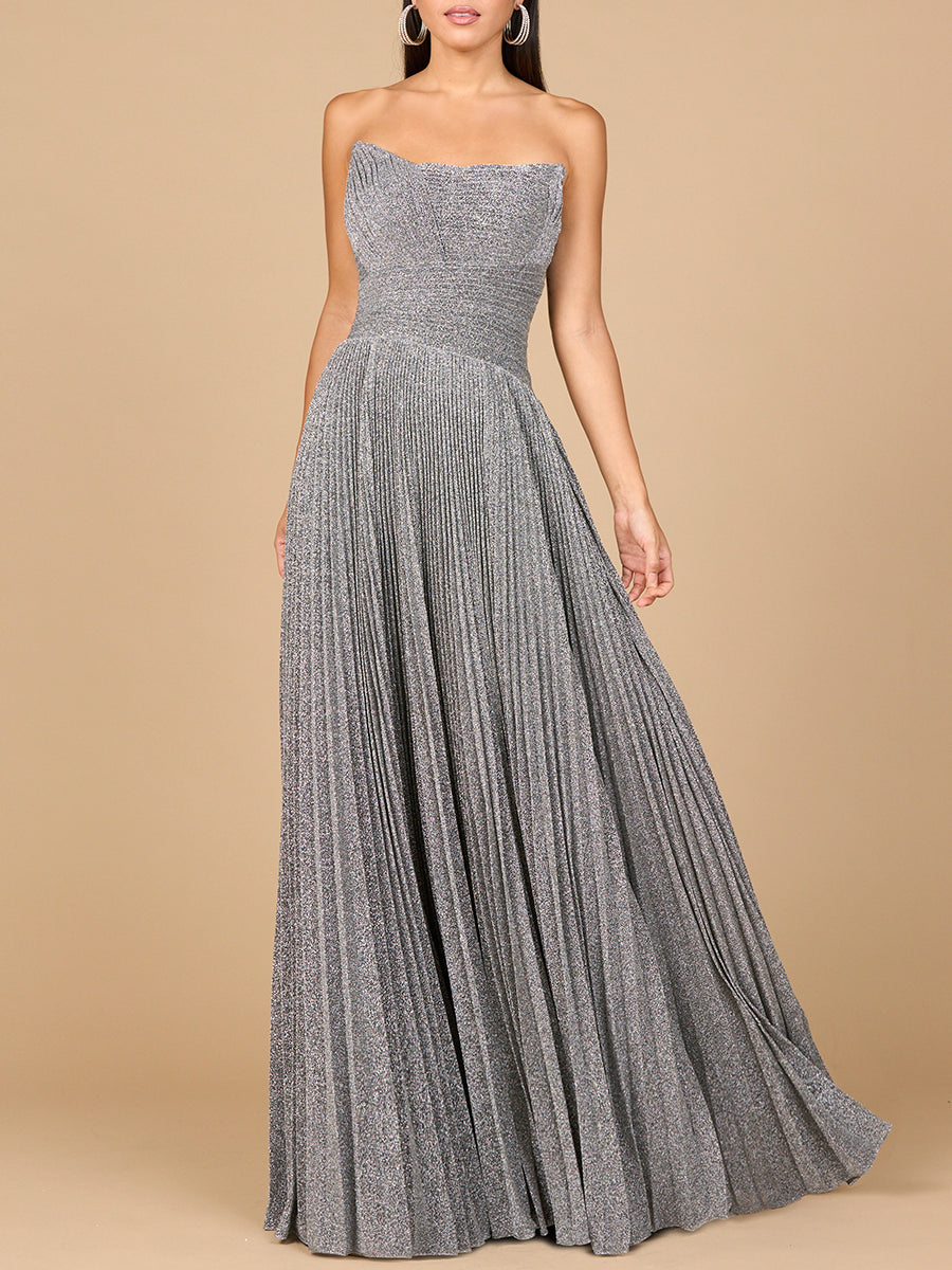 Flowing Pleated, Strapless Dress