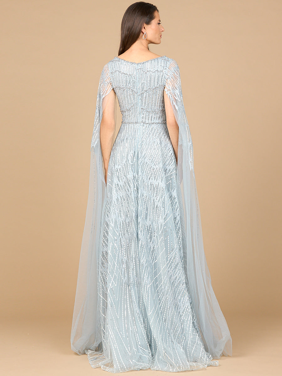 Embellished Gown with Cape Sleeves
