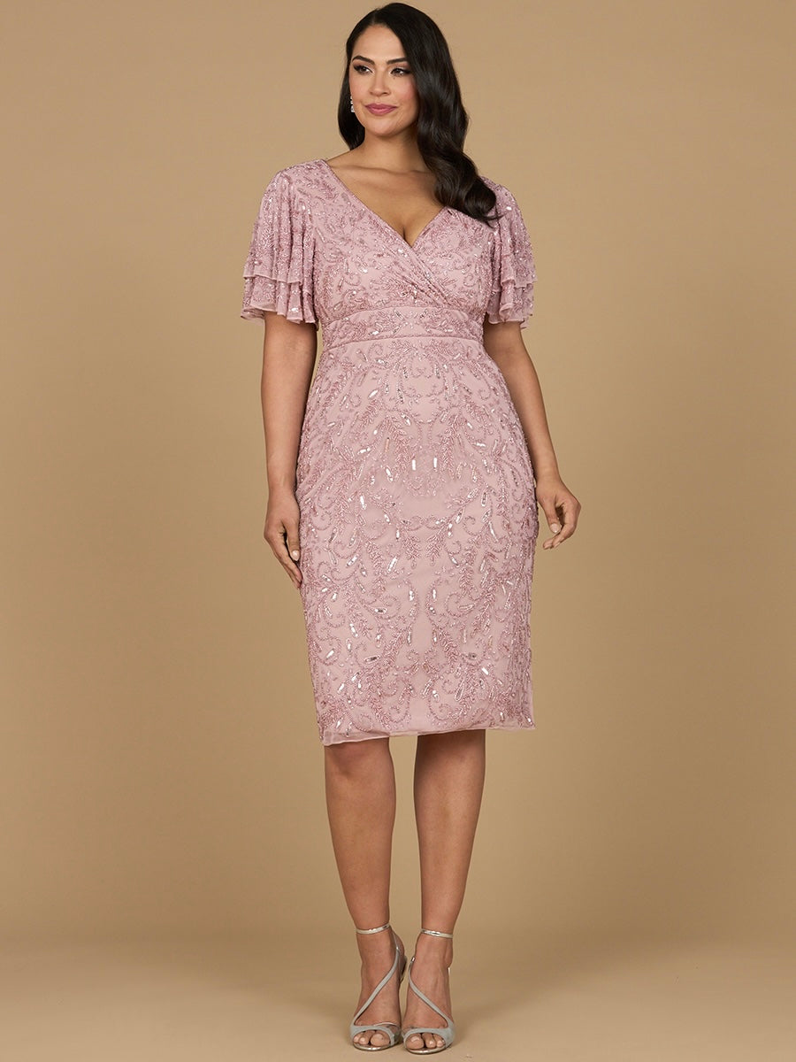 Beaded Midi Dress with Cape Sleeves