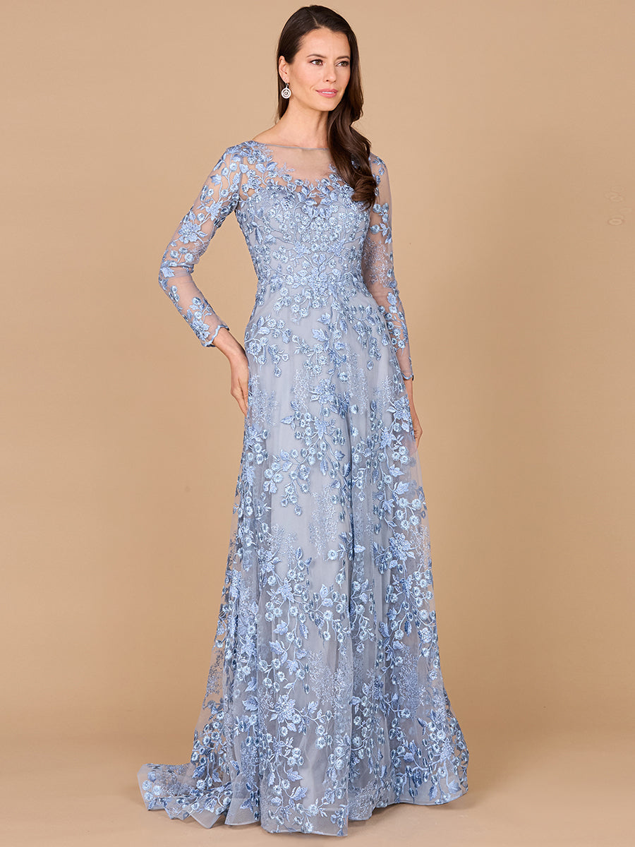 Illusion Neckline, Long Sleeves Gown