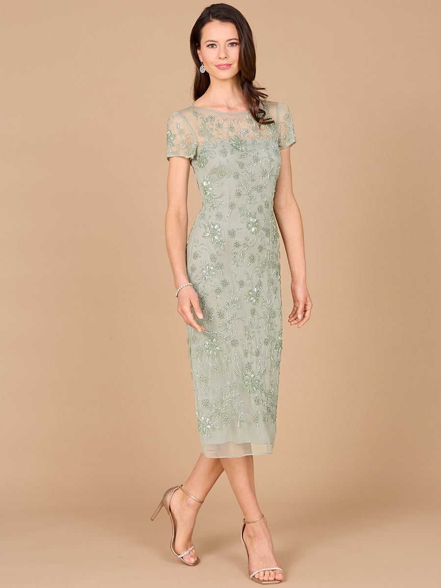 Beaded Midi Dress with Cap Sleeves