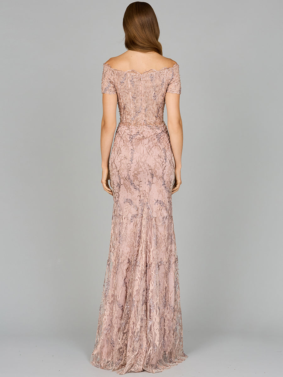 Off Shoulder Mermaid Gown with Short Sleeves