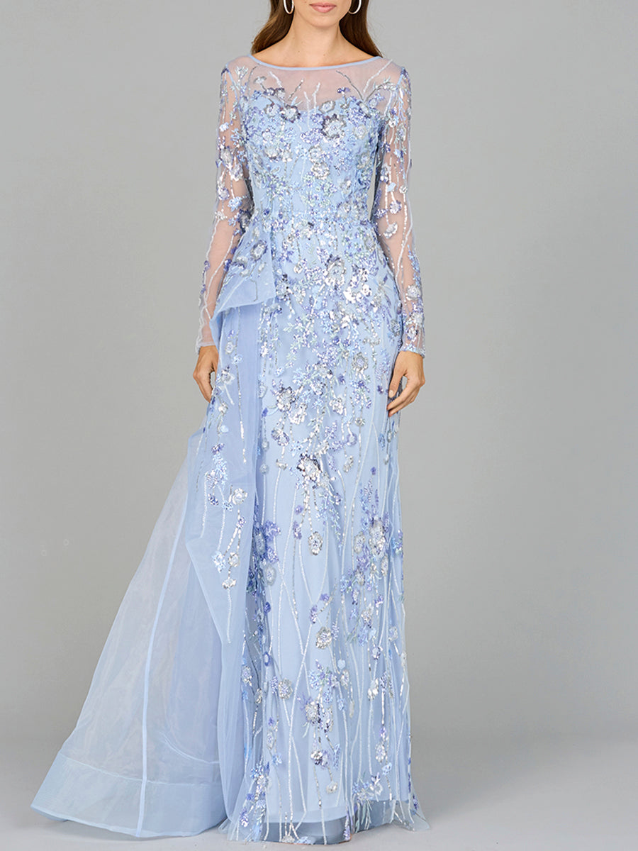 Asymmetrical Overlay Gown with Sleeves