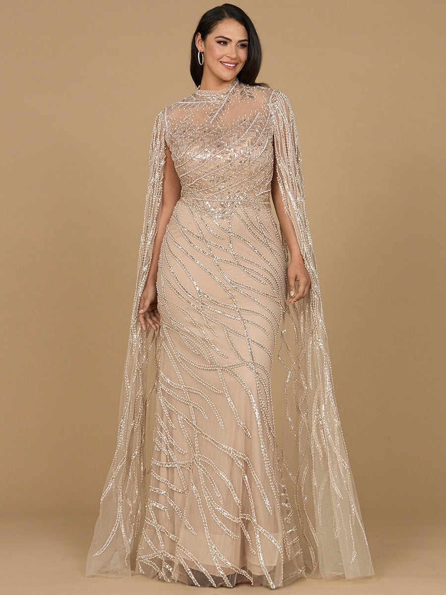 High Neck Gown with Long Cape Sleeves