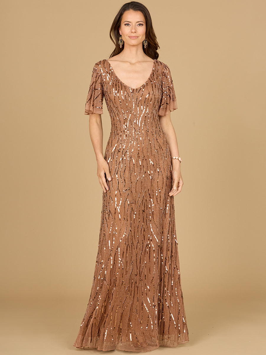Beaded Gown With Cape Sleeves