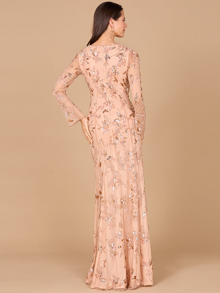 Beaded Dress with Sheer Long Sleeves