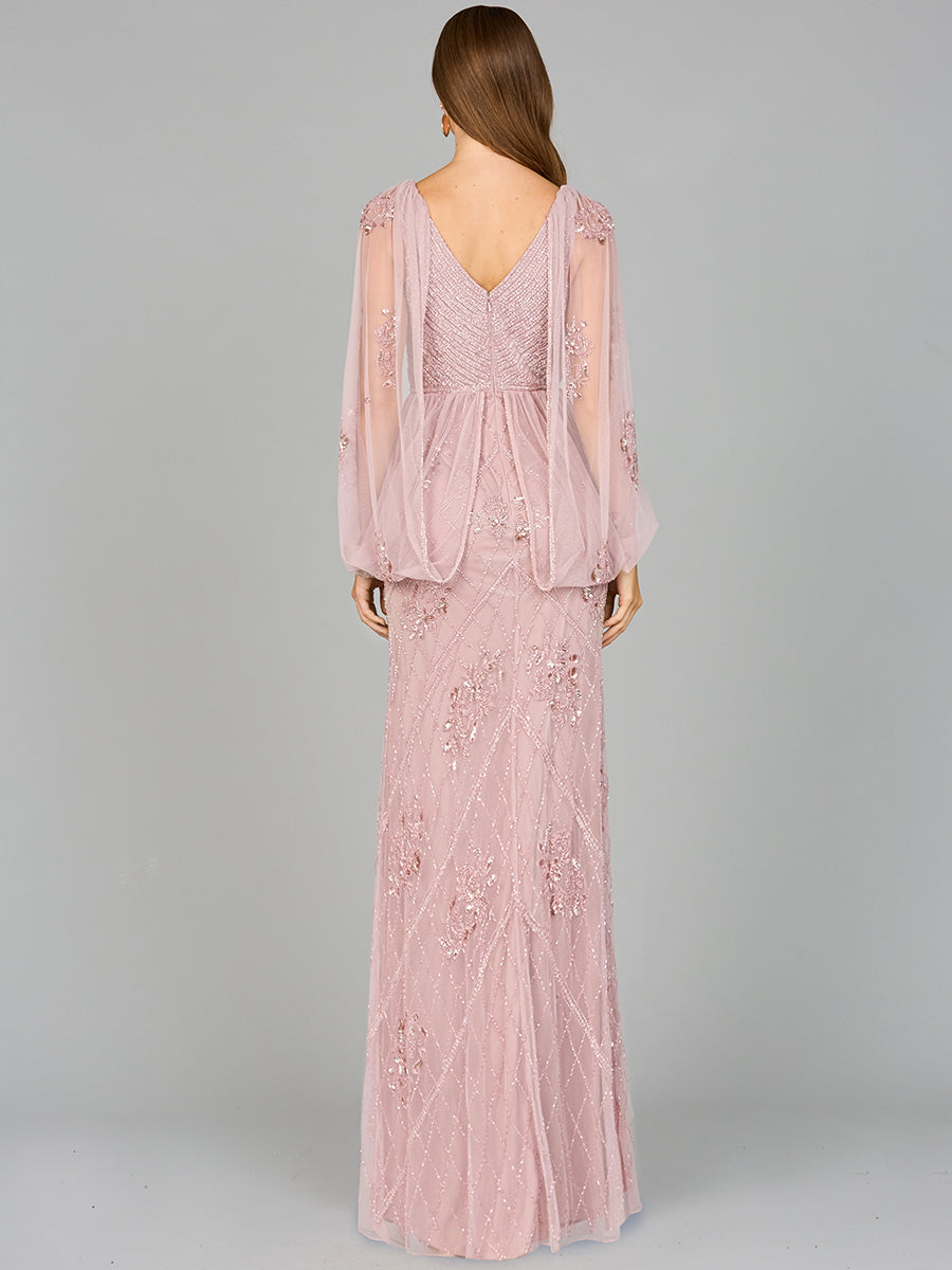 Beaded Cape Sleeve Dress