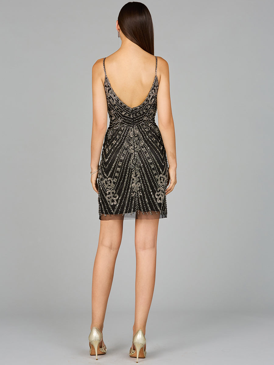 Embellished Cocktail Dress with V-Neckline