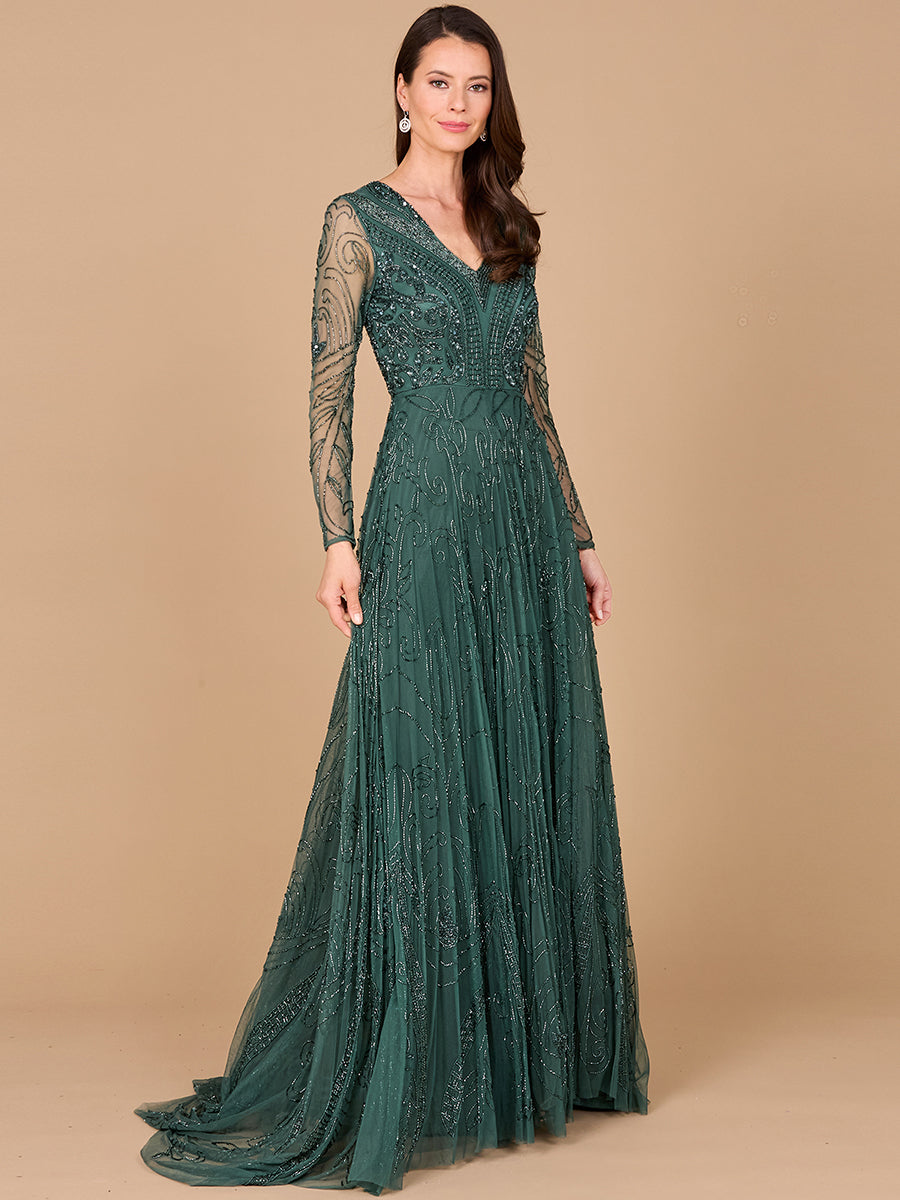 A-line Beaded Dress with Sleeves
