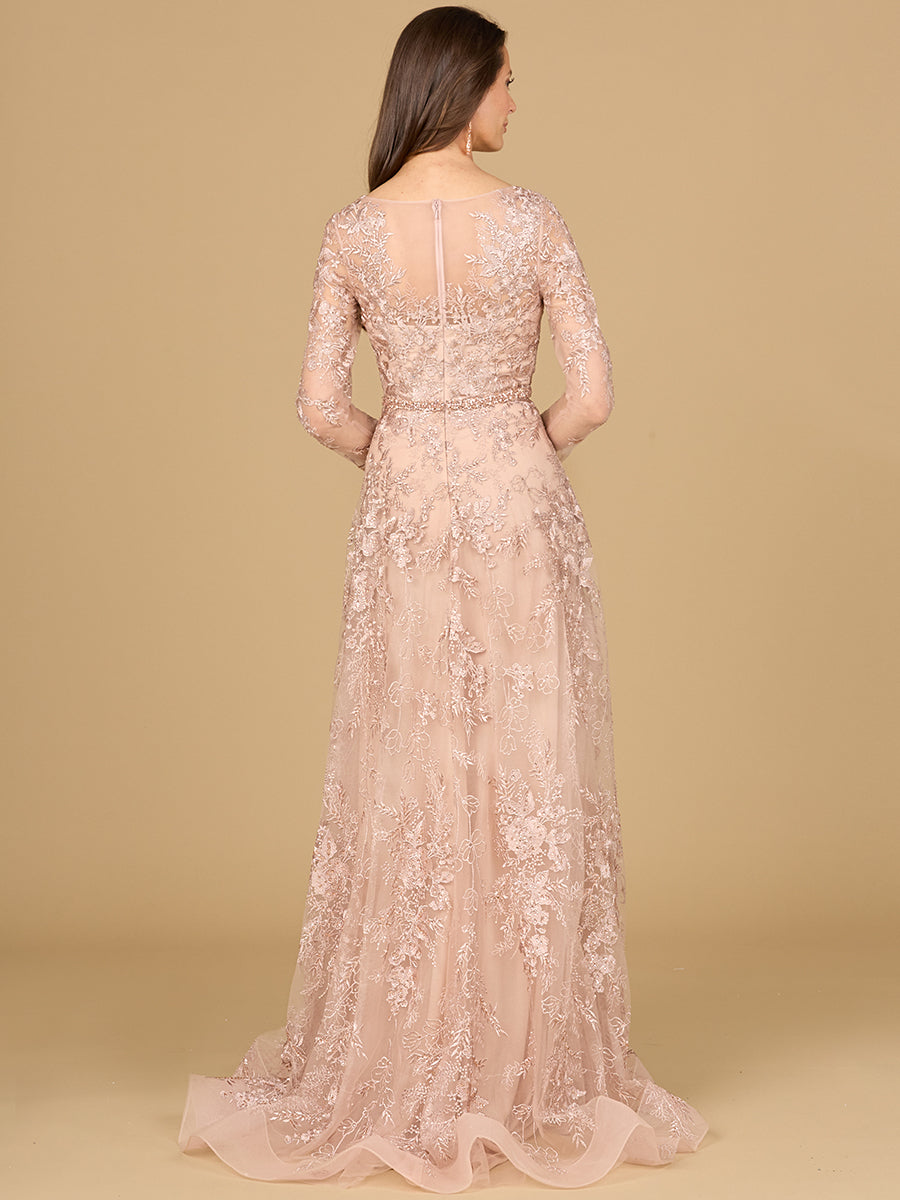 Long Sleeve V-Neck Lace Gown