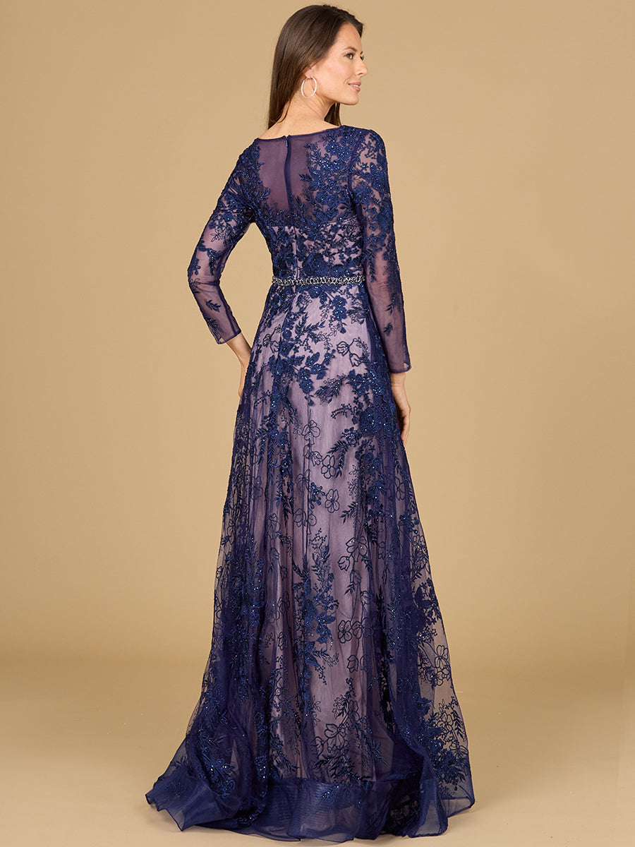 Long Sleeve V-Neck Lace Gown