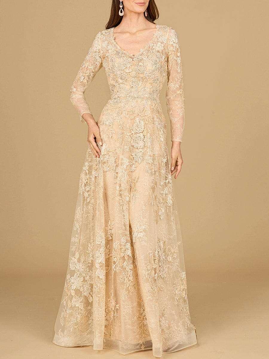 Lace Ballgown with Long Sleeves