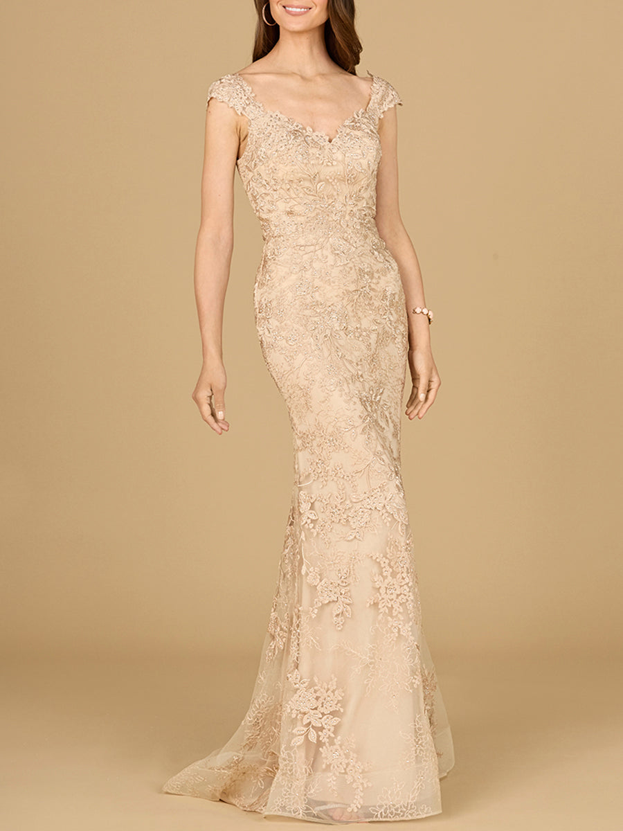 Mermaid Lace Gown with Cap Sleeves
