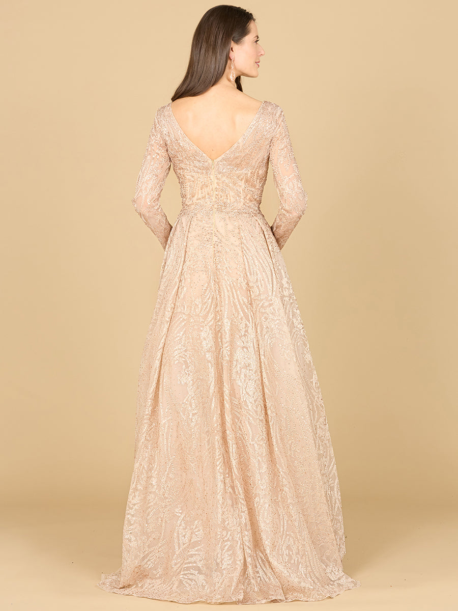 Long Sleeve, A-line Gown with a V-Neckline